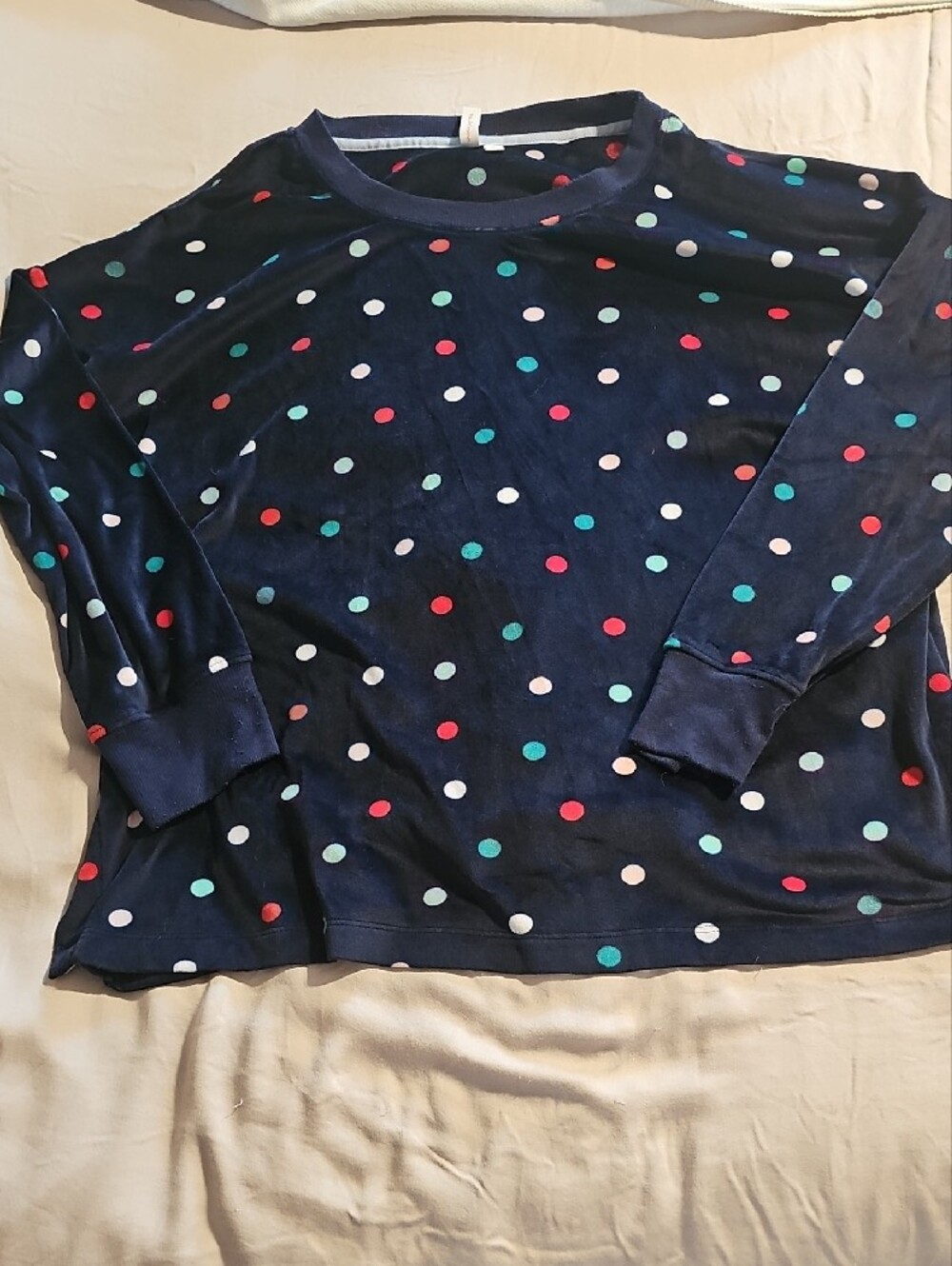 Women's Navy Polka Dot Pajama Set - Cozy Long Sleeve Top & Pants - Picture 3 of 3